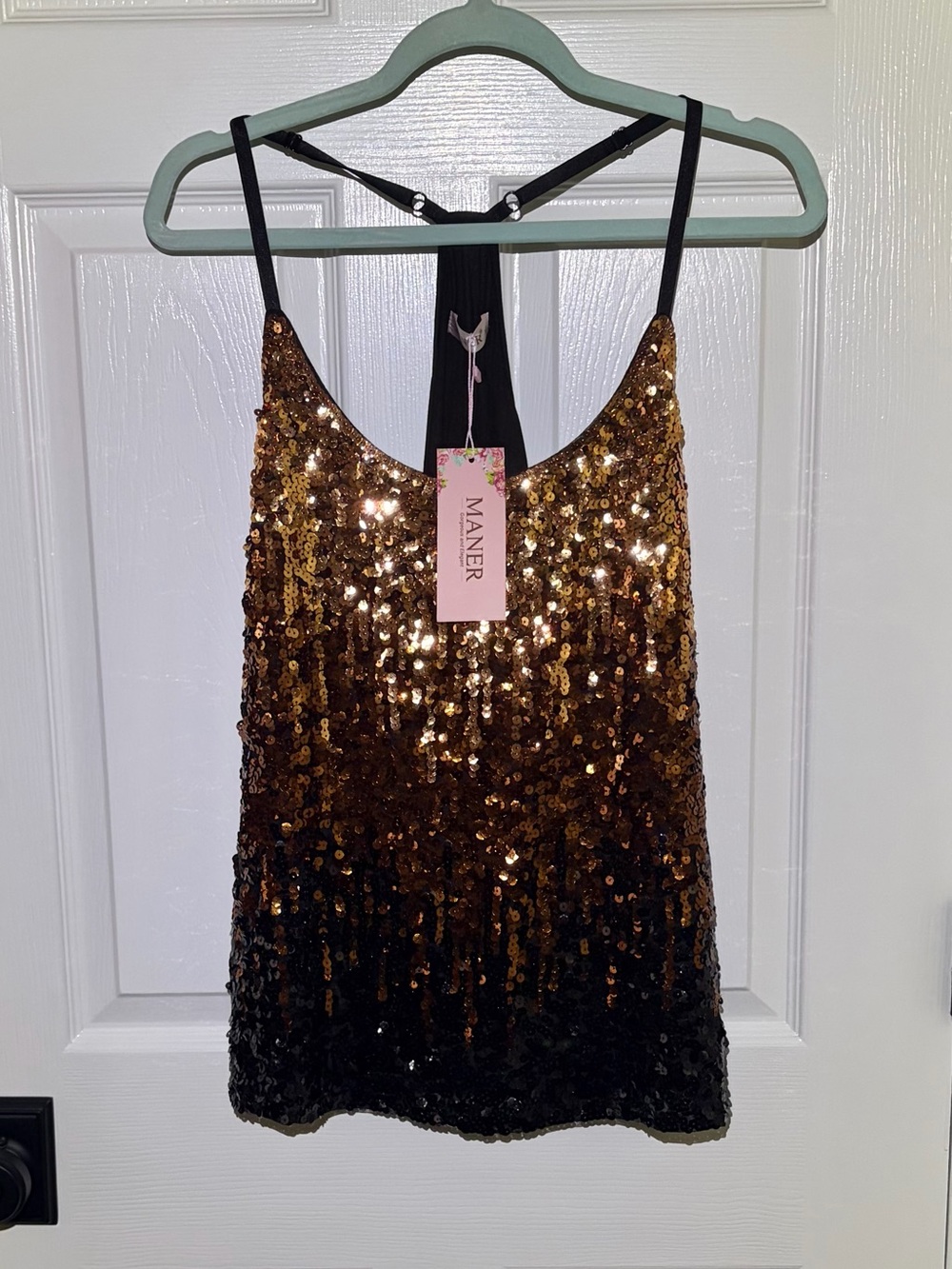 NWT Sexy Gold Bronze Black High Quality Sequin Ombre Tank Top by Maner. XL